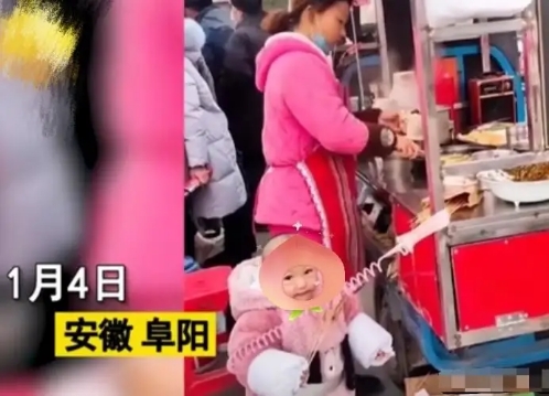 生活不易：殘疾媽媽冷天出攤掙錢(qián)，只能把18月孩子拴在小推車(chē)邊